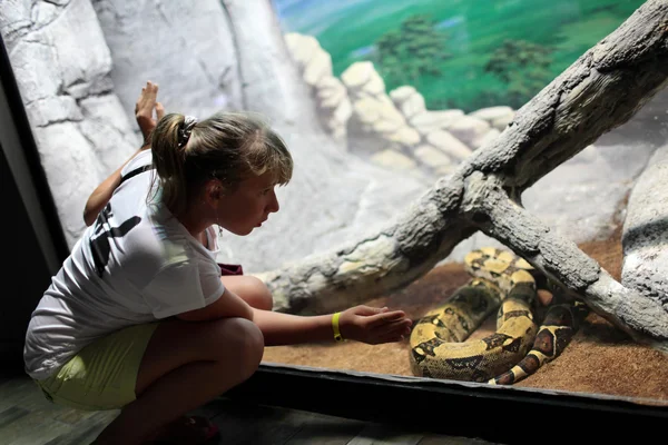 Ragazza guardando serpente — Foto Stock