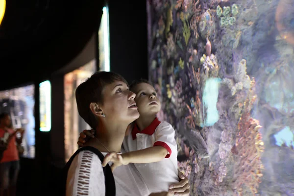 Madre e figlio guardando i pesci — Foto Stock