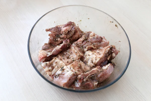 Marinated pork ribs in dish — Stock Photo, Image