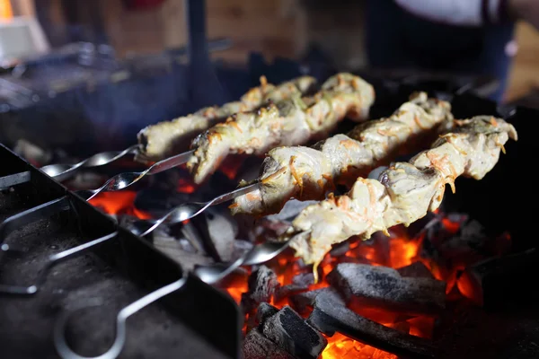 Pieces of meat on a skewers — Stock Photo, Image