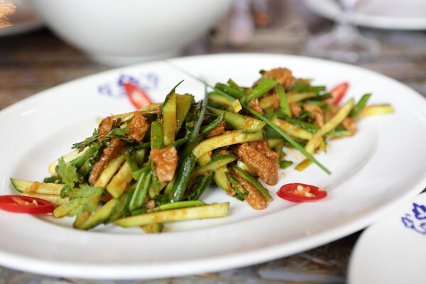 Salad with cucumbers and meat