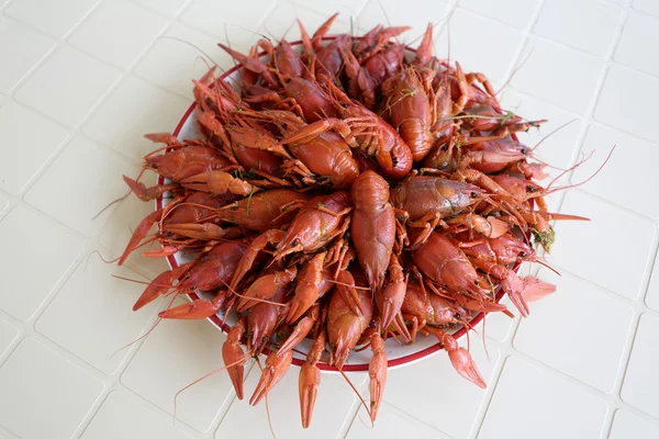 Placa con cangrejos de río cocidos — Foto de Stock