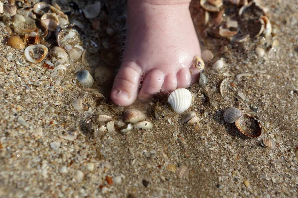 Nyfödda foten i sanden — Stockfoto