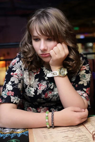 Pensive teen in cafe — Stock Photo, Image