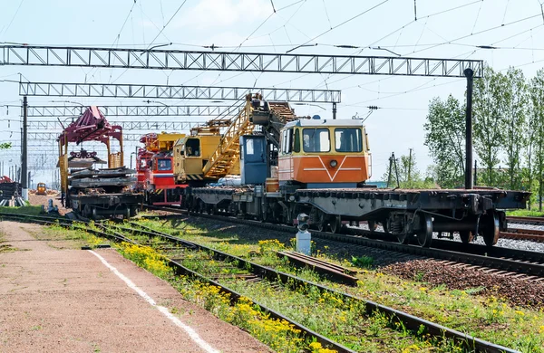 Train with special track equipment at repairs — Stock Photo, Image