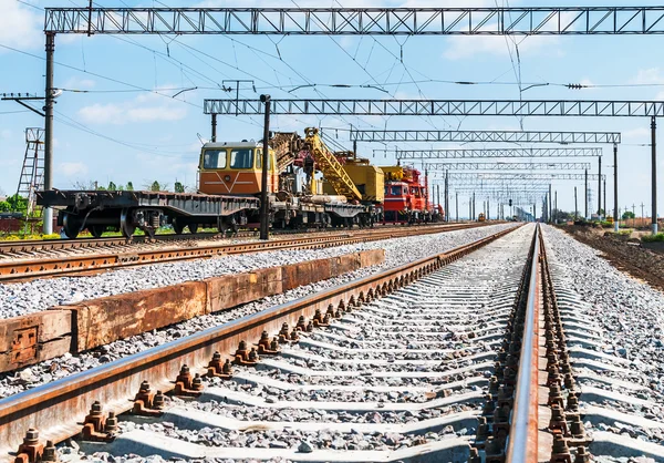 Train with special track equipment at repairs — Stock Photo, Image