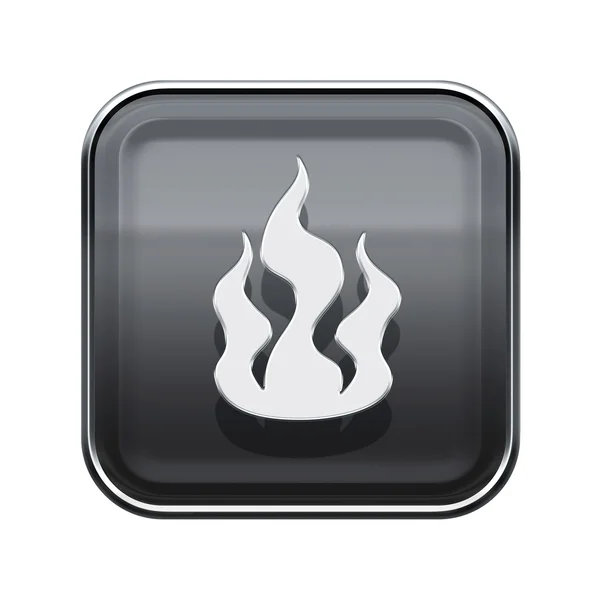 Feuer-Ikone glänzend grau, isoliert auf weißem Hintergrund — Stockfoto