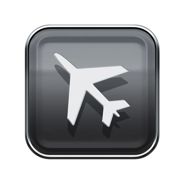 Flugzeug-Ikone glänzend grau, isoliert auf weißem Hintergrund — Stockfoto
