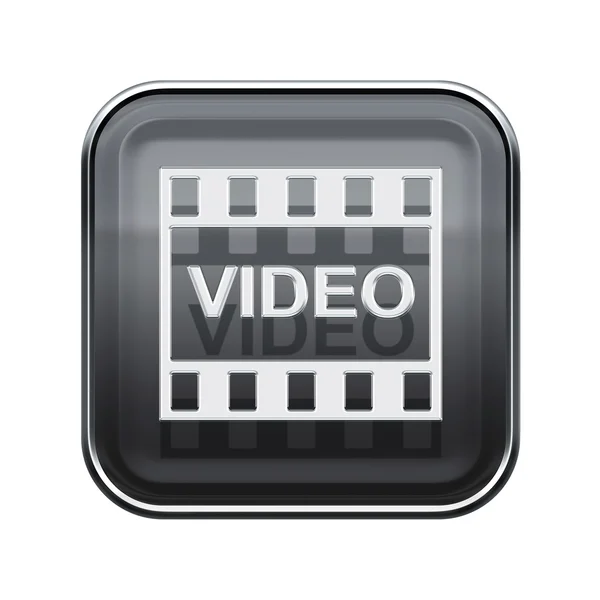 Video icon glossy grey, isolated on white background — Stock Photo, Image