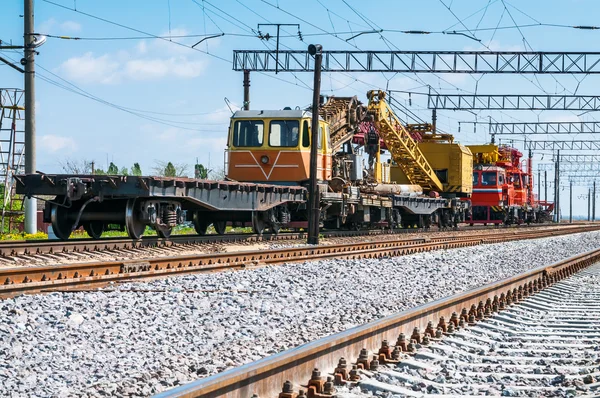 Train with special track equipment at repairs — Stock Photo, Image