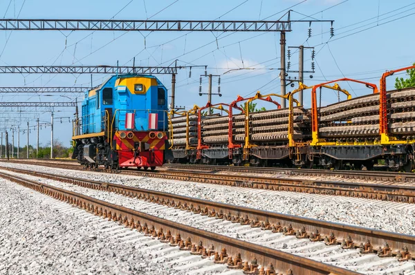 Train with special track equipment at repairs — Stock Photo, Image