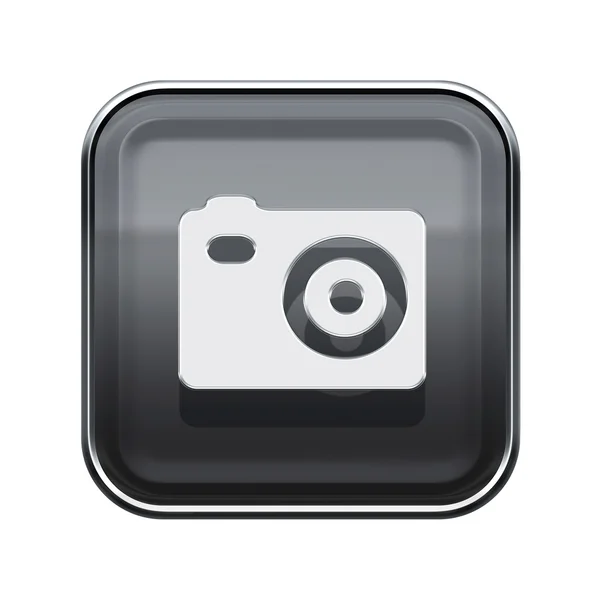 Fotoaparát ikona lesklá šedá, izolovaných na bílém pozadí — Stock fotografie