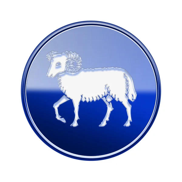Áries ícone do zodíaco azul, isolado no fundo branco — Fotografia de Stock