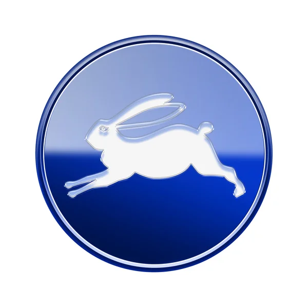 Ícone do zodíaco do coelho azul, isolado no fundo branco . — Fotografia de Stock