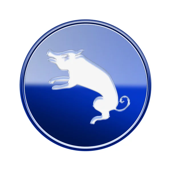 Cochon icône Zodiaque bleu, isolé sur fond blanc . — Photo