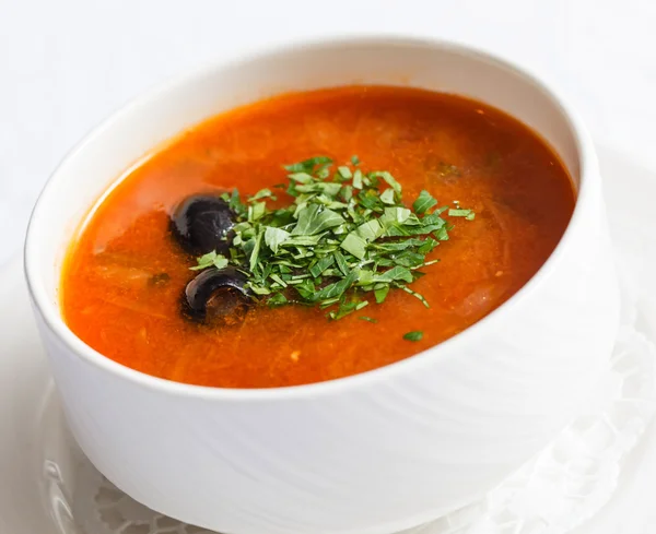 Soup solyanka  in plate — Stock Photo, Image