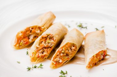 spring rolls plaka üzerinde