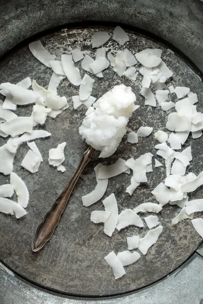 Aceite de coco en cuchara — Foto de Stock