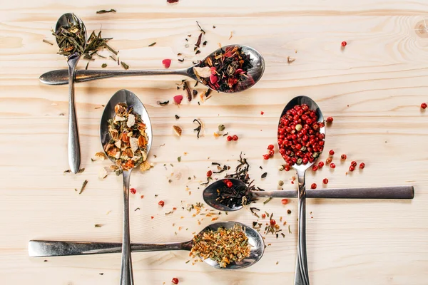 Spice on spoons on wooden — Stock Photo, Image