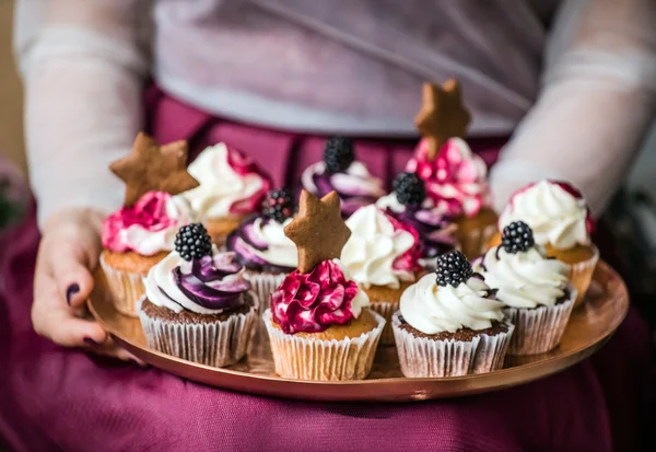 Christmas cupcakes on the tray — Stock Photo, Image
