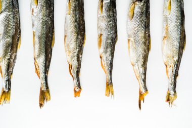 Beyaz üzerinde kuru balıklar 