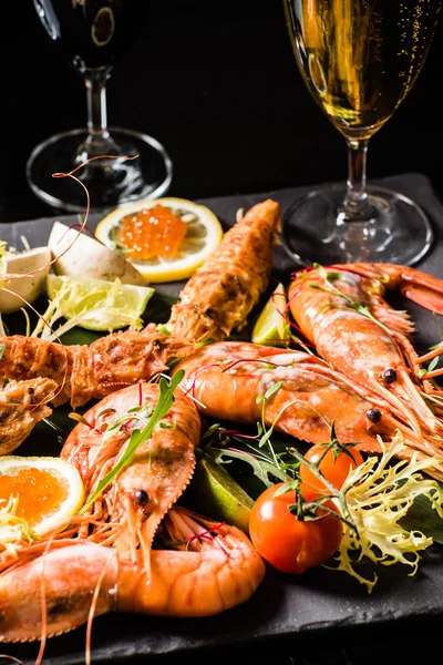 shrimps on stone plate