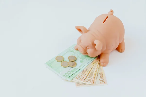 Sparschwein mit Banknoten — Stockfoto