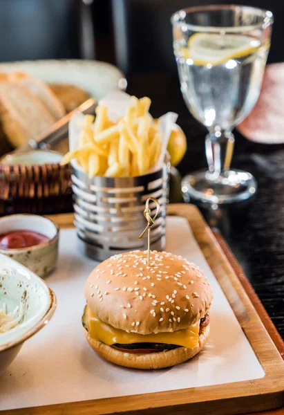 Burger with french fries — Stock Photo, Image