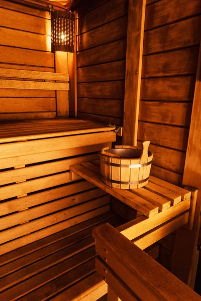 Dřevěná sauna interiér — Stock fotografie