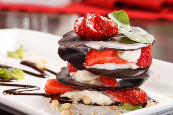 Chocolate dessert with strawberries