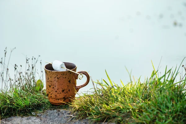 Cacao en taza marrón con malvaviscos —  Fotos de Stock