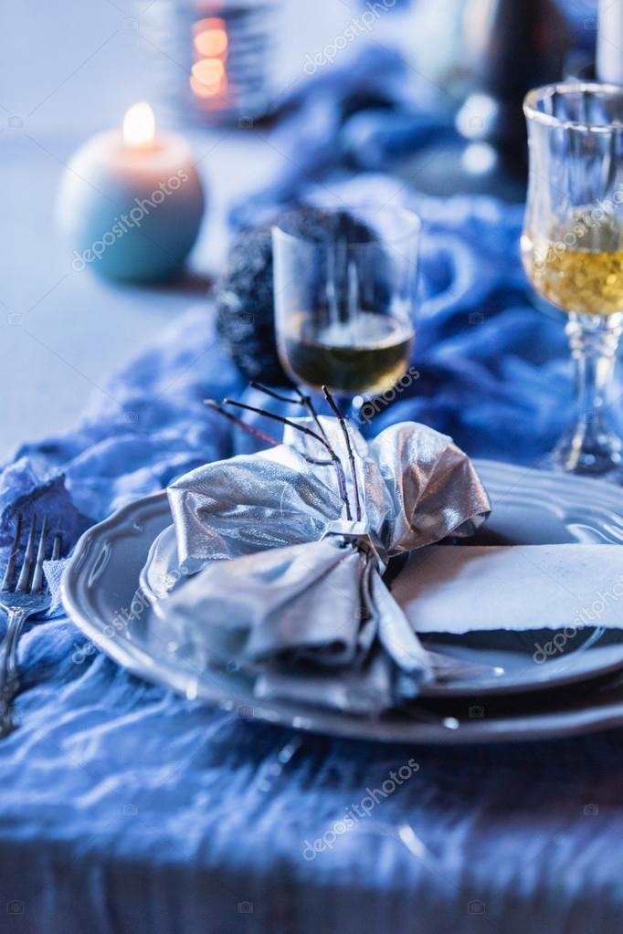 Decorated christmas table — Stock Photo © Shebeko 111076636