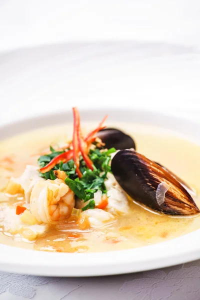 Seafood soup on plate — Stock Photo, Image