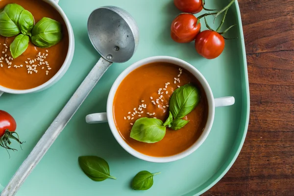 Томатний суп у мисці — стокове фото