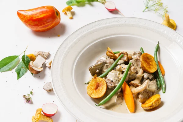 Meat with mushrooms on plate — Stock Photo, Image