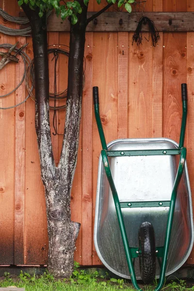 Garden metal wheelbarrow — Stock Photo, Image