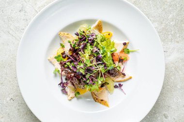 Tavuk ve sebzeli taze salata.