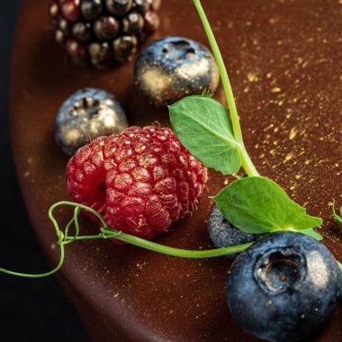 böğürtlen ve ahududulu çikolatalı pasta.