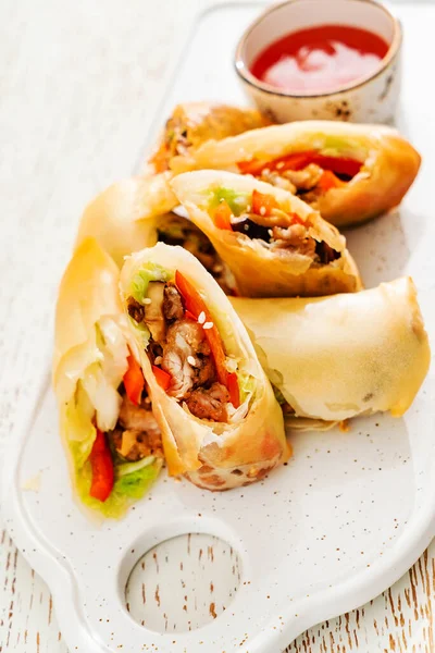 Spring Rolls Hot Sauce — Stock Photo, Image