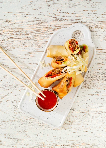 Spring Rolls Hot Sauce — Stock Photo, Image