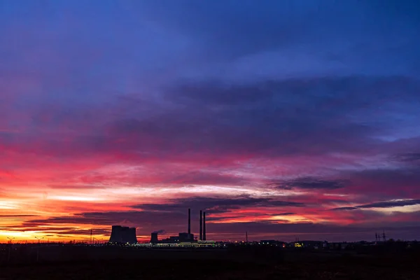 Zonsondergang Boven Stad Mooie Zonsondergang Hemel — Stockfoto