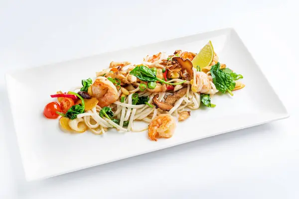 Noodles Shrimps Mussels — Stock Photo, Image