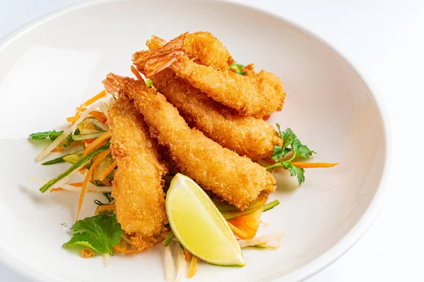 Fried Shrimps Tempura Fresh Salad — Stock Photo, Image