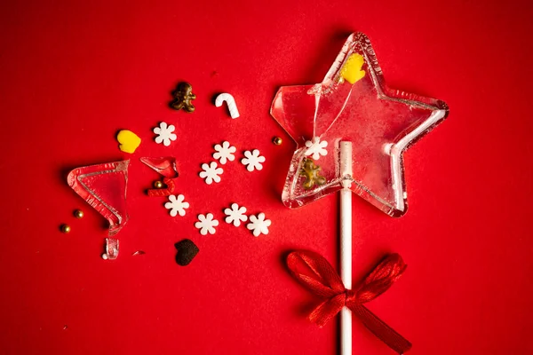 Kerst Lolly Rode Achtergrond — Stockfoto