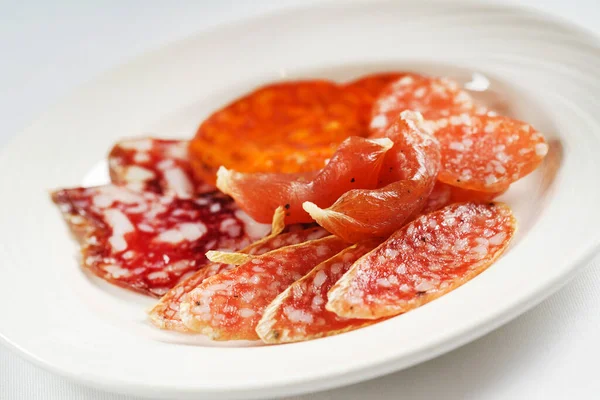 Italian Sausages White Plate — Stock Photo, Image