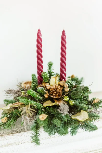 Composición Navideña Con Velas — Foto de Stock