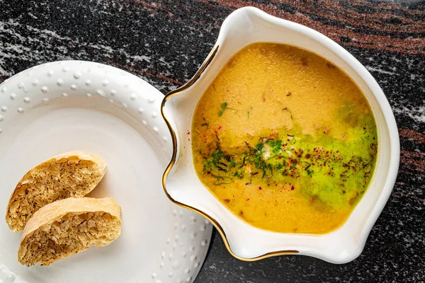 Sup Krim Sayuran Dengan Croutons — Stok Foto