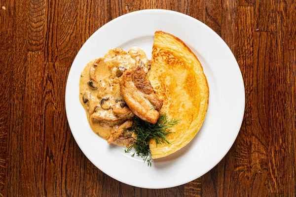 Pancakes Bacon Herbs — Stock Photo, Image