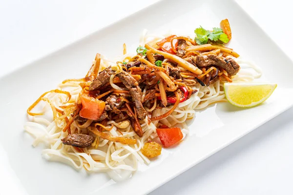 Noodle Meat Vegetables — Stock Photo, Image