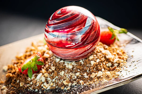 Creative Dessert Strawberries Chocolate — Stock Photo, Image